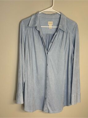 Chico's Pale Blue Soft faux Suede Button-Front Shirt